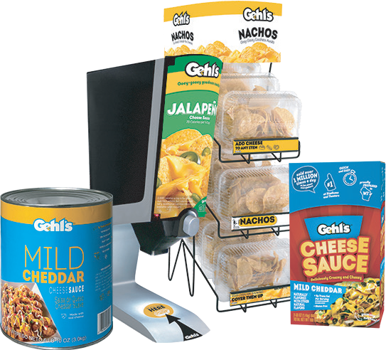 Portafolio Gehl's: dispensador, lata y salsa de queso